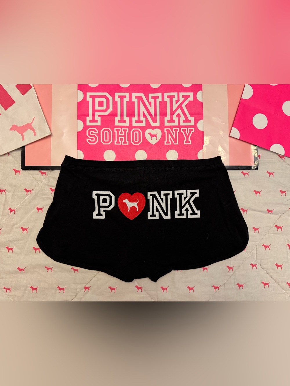 VS PINK SOHO NYC STORE EXCLUSIVE LIMITED EDITION BOY SHORT PANTY HEART DOG LOGO